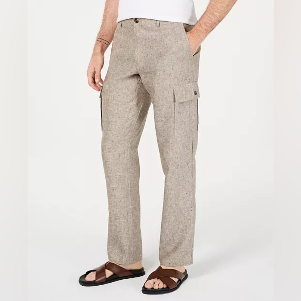 Tasso Elba Men's Chambray Linen Cargo Pants
Khaki Size 40X30